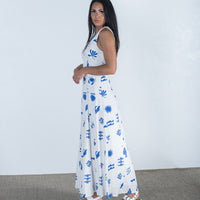 Shop Pearl and Sea Midi Dress in Cream/Blue Sea Print