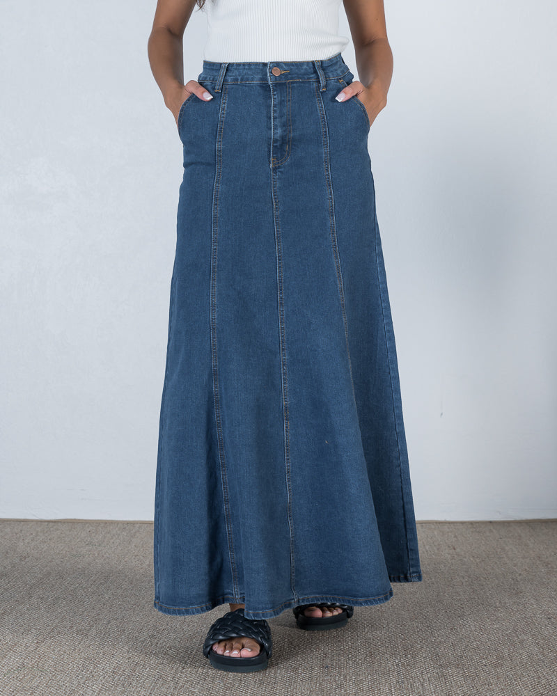 Renee Denim Maxi Skirt Mid Wash