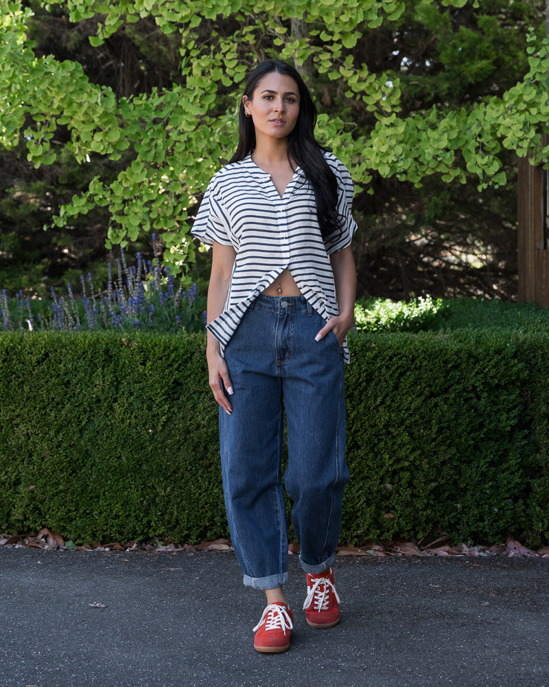 Sandra Striped Linen Shirt Navy/White