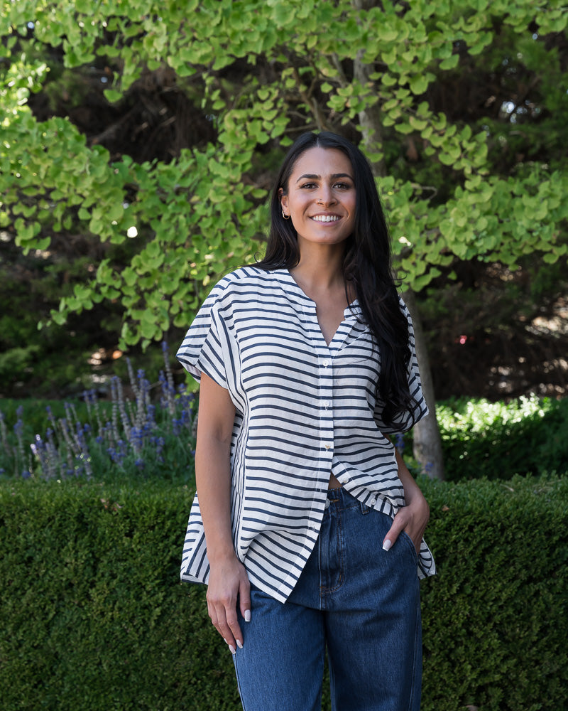 Sandra Striped Linen Shirt Navy/White