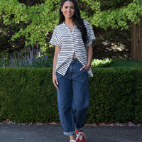 Sandra Striped Linen Shirt Navy/White