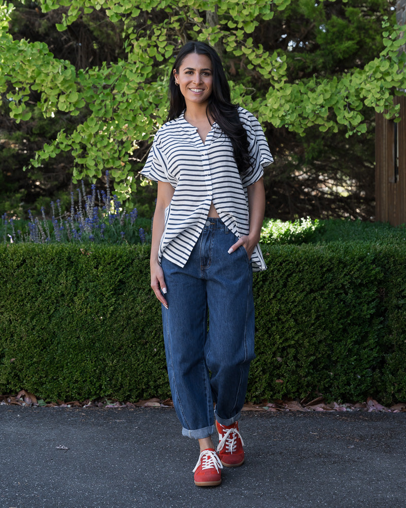 Sandra Striped Linen Shirt Navy/White