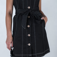 Saylor Contrast Stitch Utility Mini Dress in Black