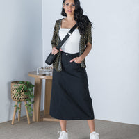 Shareen Denim Midi Skirt Black