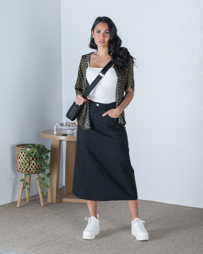 Shareen Denim Midi Skirt Black