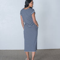 Side Split Maxi Dress Navy/White Stripe