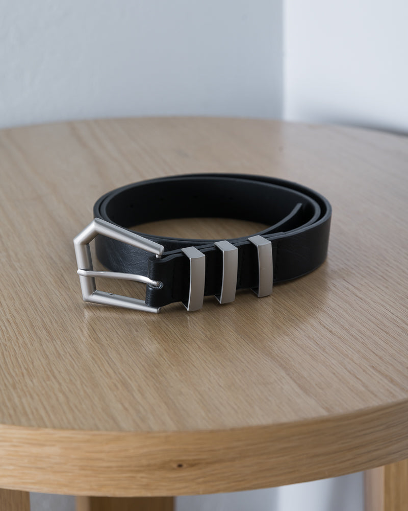 Silver Bar Trio Buckle Belt Black