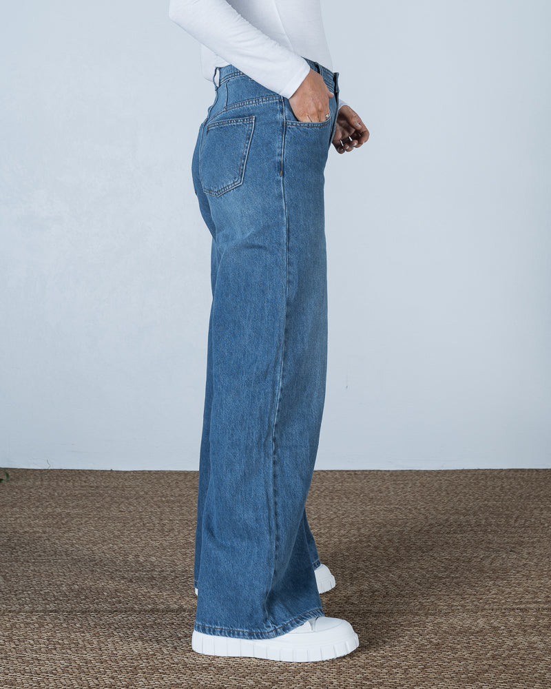 Stevie Wide Leg Jean Mid Wash