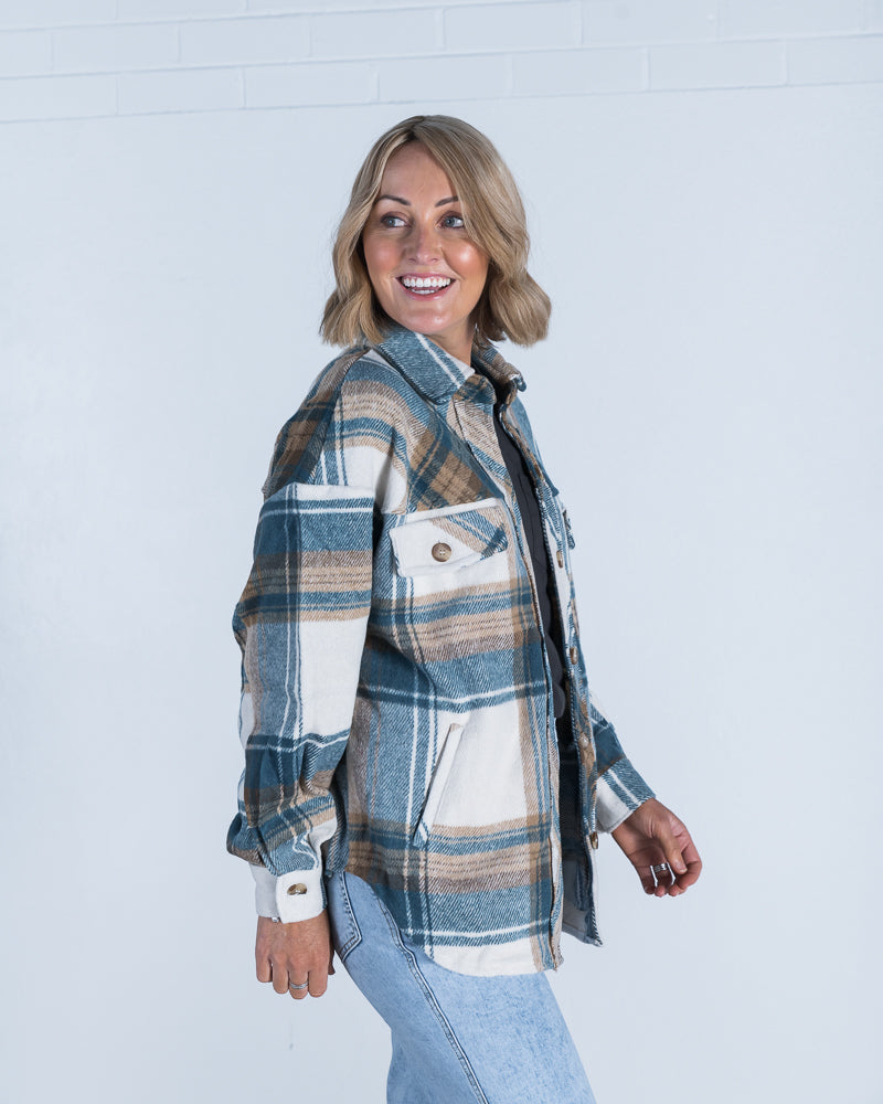 Tarlyn Shacket Tan/Teal