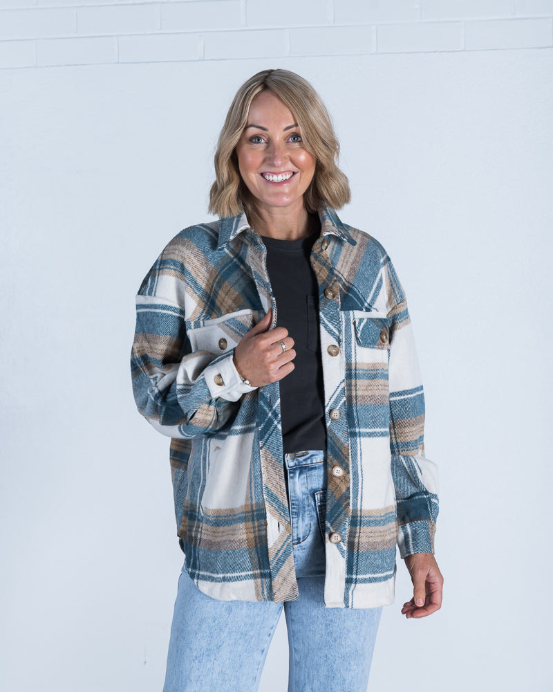 Tarlyn Shacket Tan/Teal