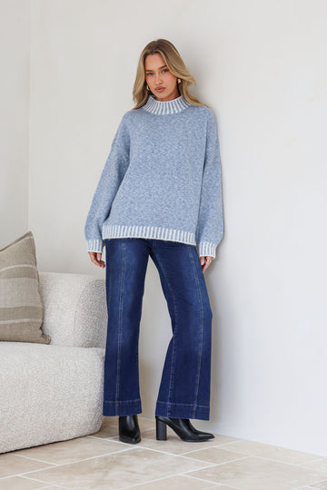 Tilly Contrast Blanket Stitch Knit Blue