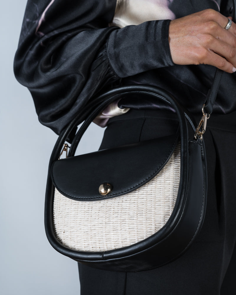 Violetta Woven Circular Mini Bag Black