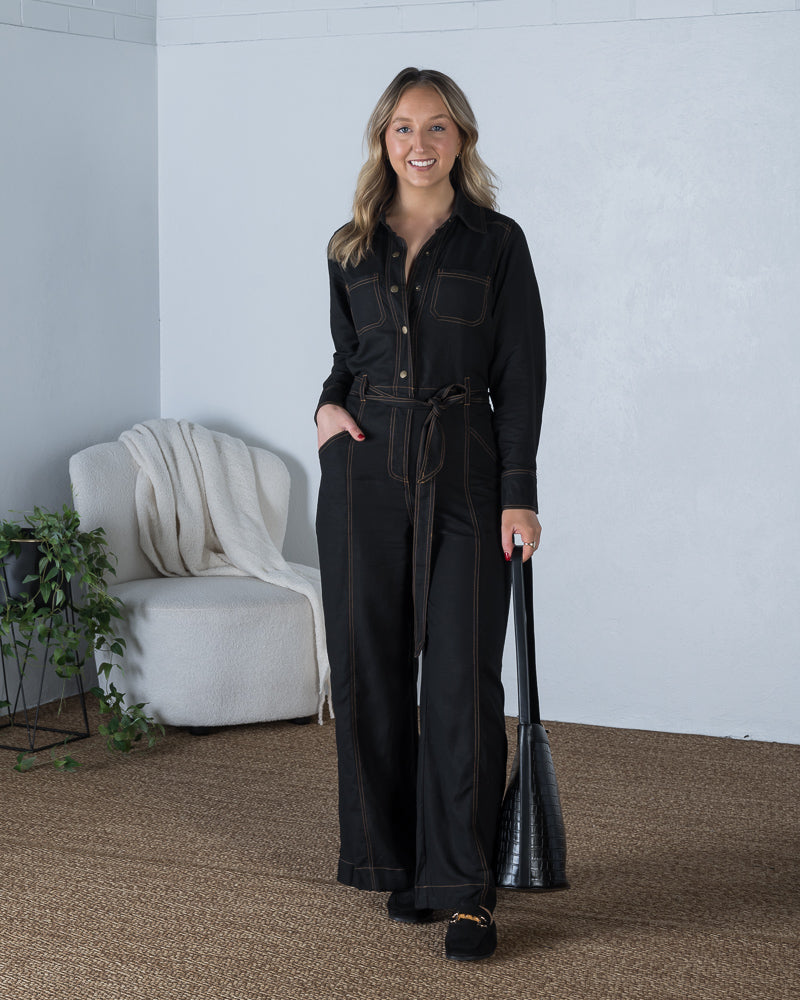 Willow Contrast Stitch Jumpsuit Black