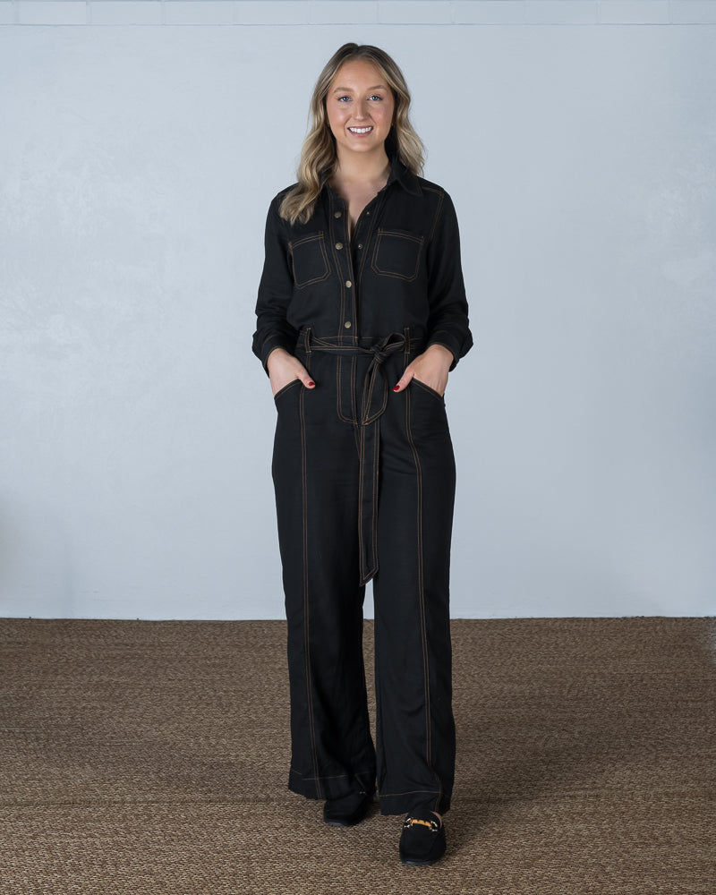 Willow Contrast Stitch Jumpsuit Black