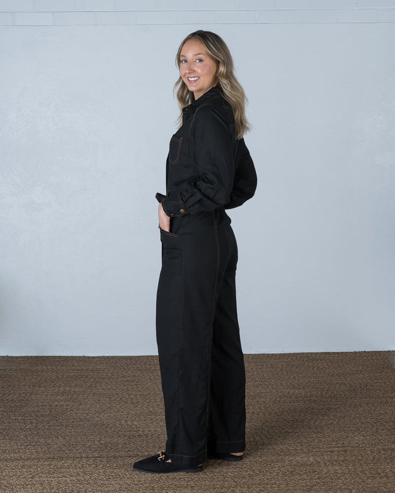 Willow Contrast Stitch Jumpsuit Black