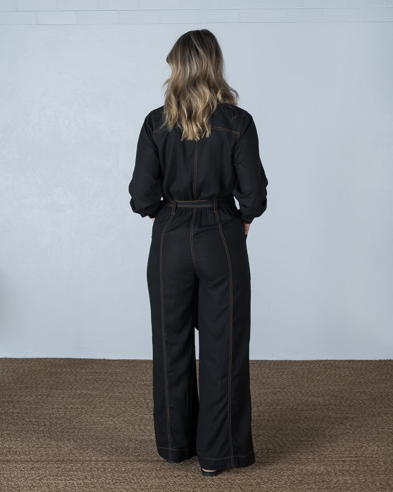 Willow Contrast Stitch Jumpsuit Black