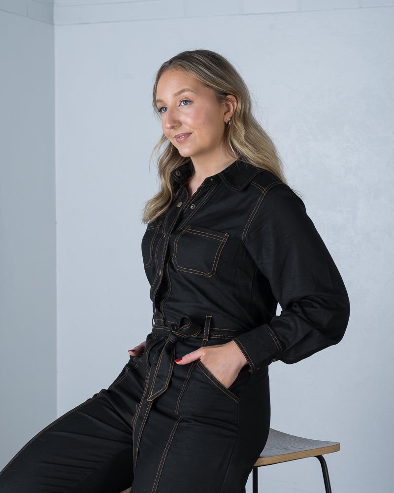 Willow Contrast Stitch Jumpsuit Black