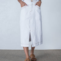 Winona Denim Midi Skirt White
