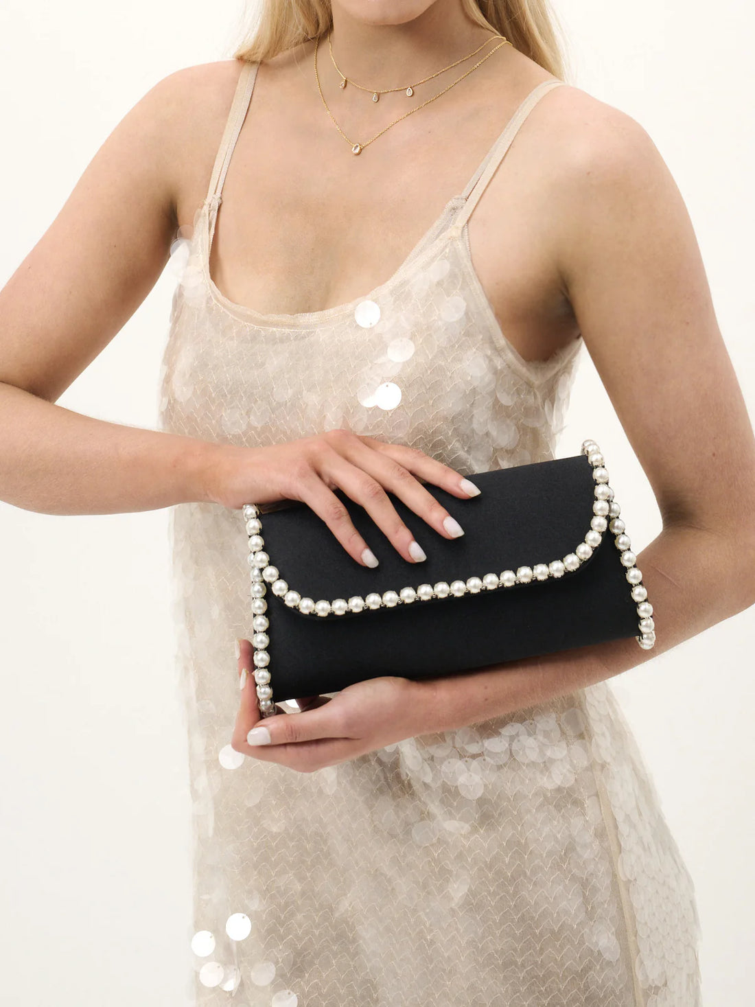 Yvette Pearl Trim Clutch Black