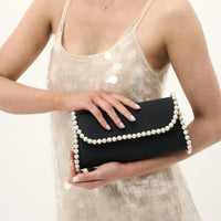 Yvette Pearl Trim Clutch Black