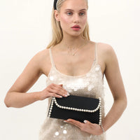 Yvette Pearl Trim Clutch Black