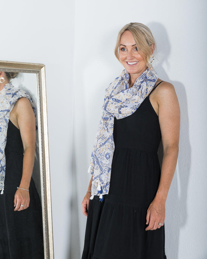 Abstract Print Scarf Blue Multi