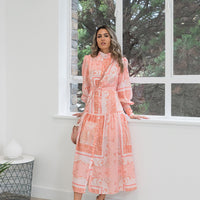Adele Print Maxi Dress Coral - Online Only