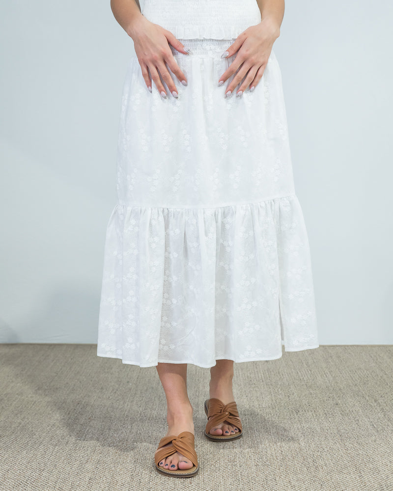 Asher Shirred Skirt White - ONLINE ONLY