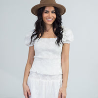 Asher Shirred Top White - ONLINE ONLY