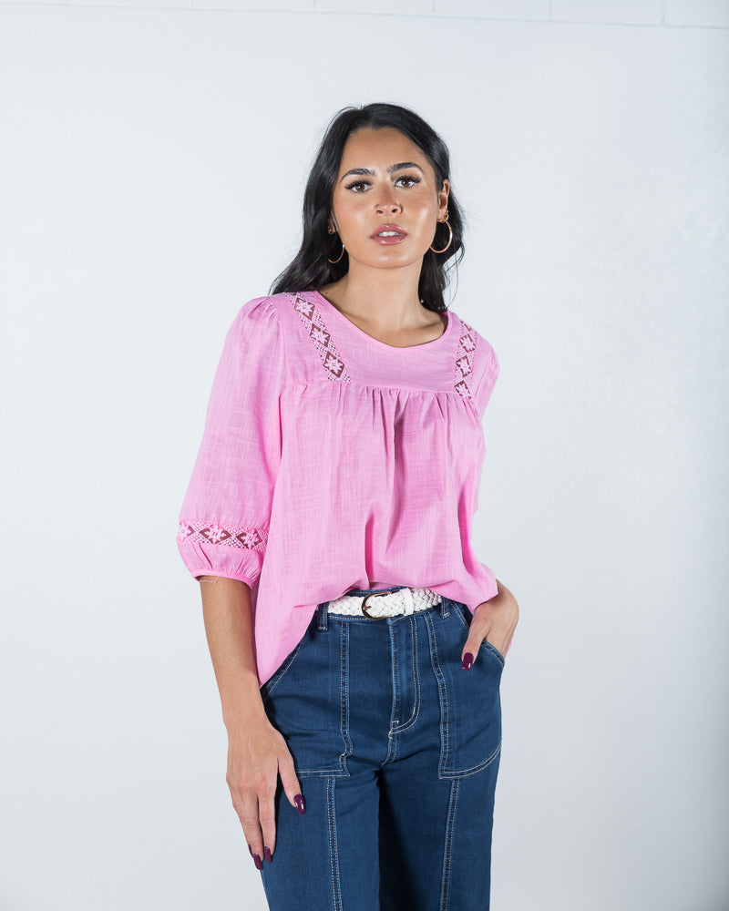 Bethany Lace Insert Top Pink - ONLINE ONLY