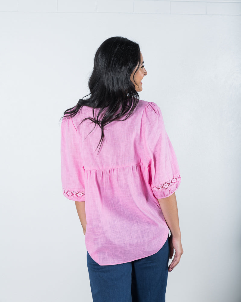 Bethany Lace Insert Top Pink - ONLINE ONLY