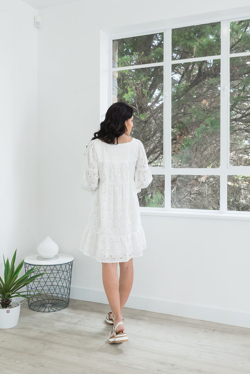 Shop Broderie Anglais Boho Dress in White at Mojo on Main