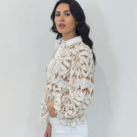 Shope Lacey Bridget Shirt in Camel and White at Mojo on Main