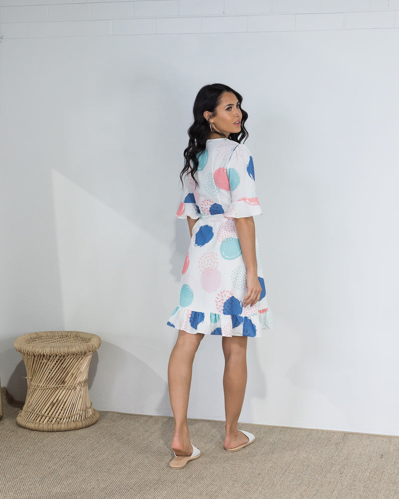 Dee Wrap Dress Multi Pastels - ONLINE ONLY