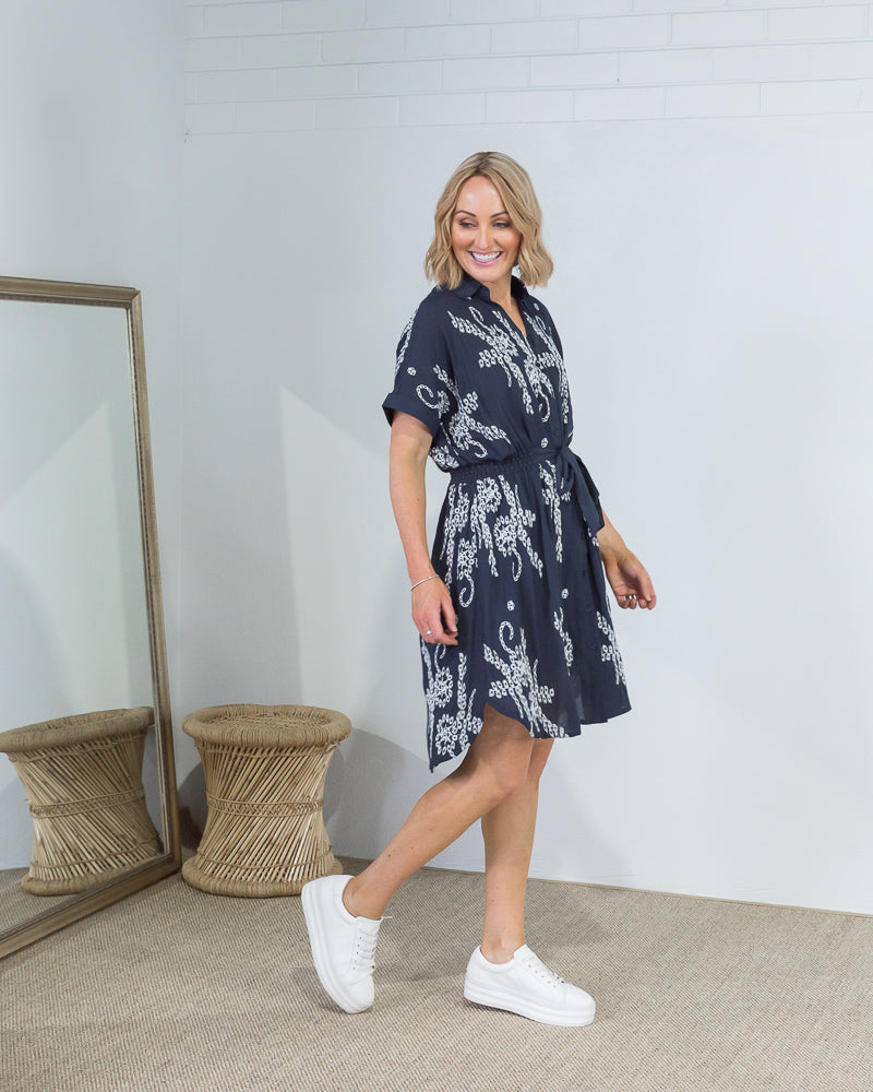 Embroidery Shirt Dress Navy - ONLINE ONLY