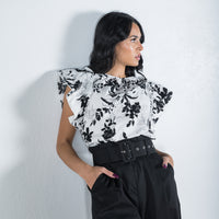 Faith Ruffle Sleeve Top Black/White - ONLINE ONLY