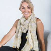 Floral/Striped Print Scarf Yellow Multi