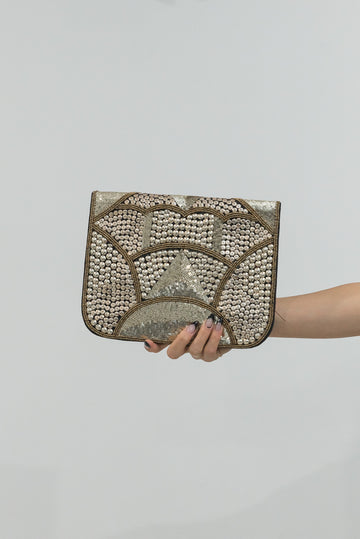 Hand Beaded Clutch Gold