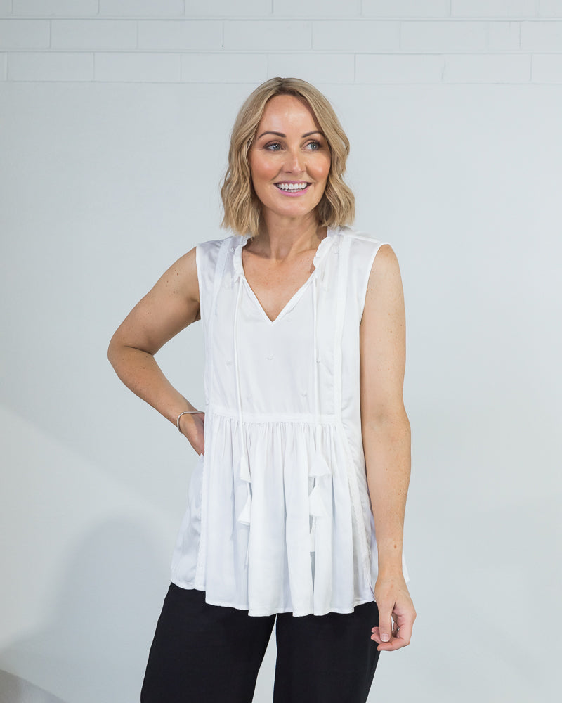 Iris Lace Trim Top White - ONLINE ONLY