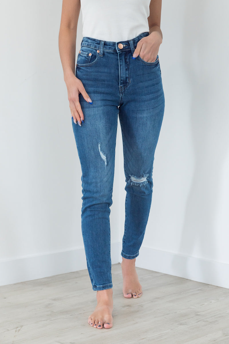 Jayde Distressed Jean Mid Wash available at Mojo on Main