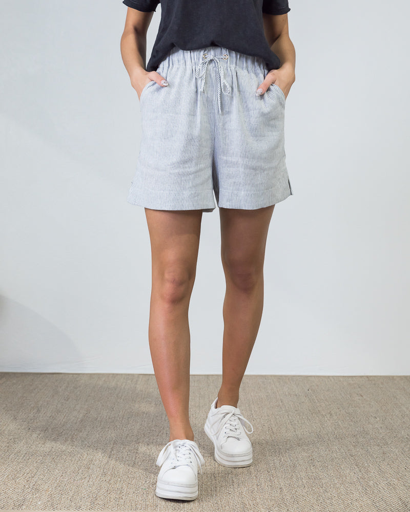 Lauren Linen Shorts Black Stripe - ONLINE ONLY