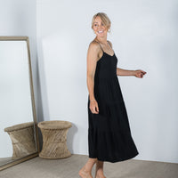 Lesley Tiered Linen Dress Black - ONLINE ONLY