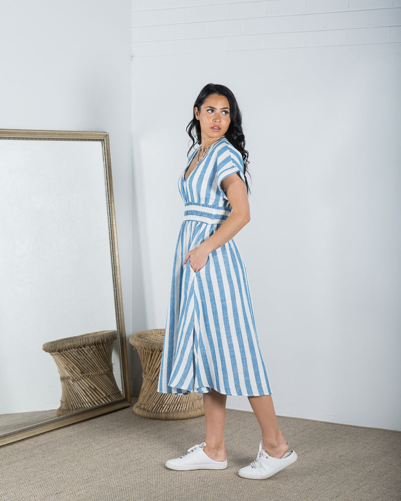 Lisa Maree Linen Dress Seaside Stripe - ONLINE ONLY
