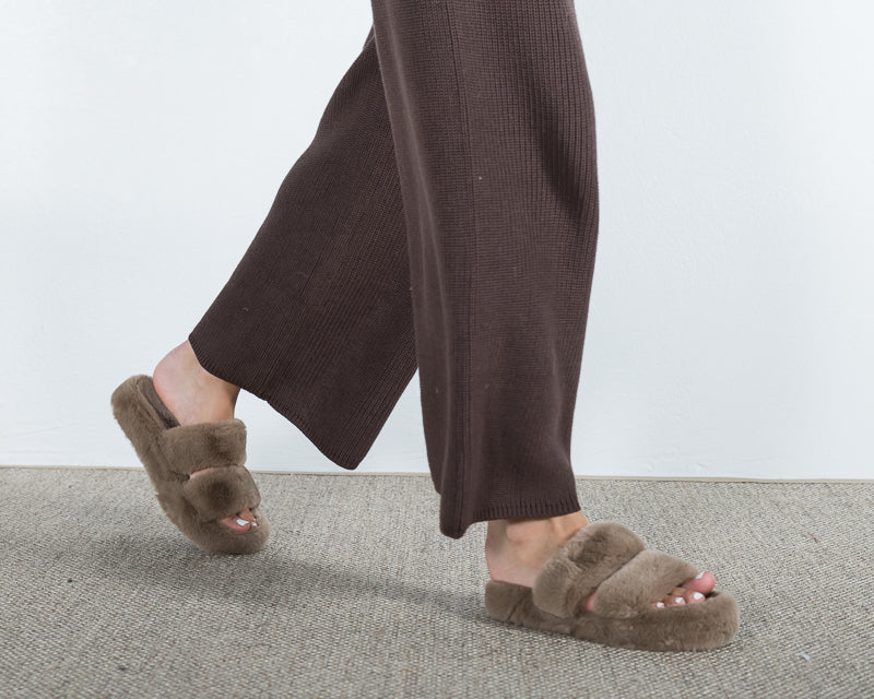 Maxine Fluffy Platform Slide Beige