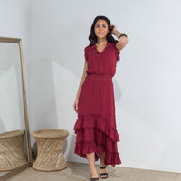 Mystery of Love Ruffle Dress Ruby - ONLINE ONLY