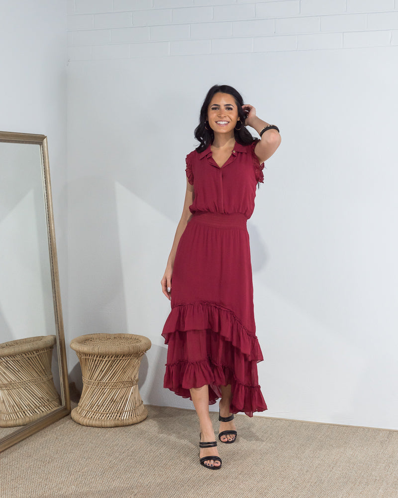 Mystery of Love Ruffle Dress Ruby - ONLINE ONLY