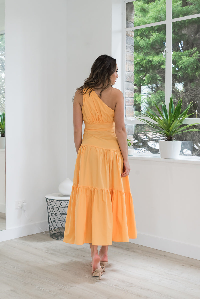 One Shoulder Midi Dress Tangerine - ONLINE ONLY