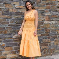 One Shoulder Midi Dress Tangerine - ONLINE ONLY
