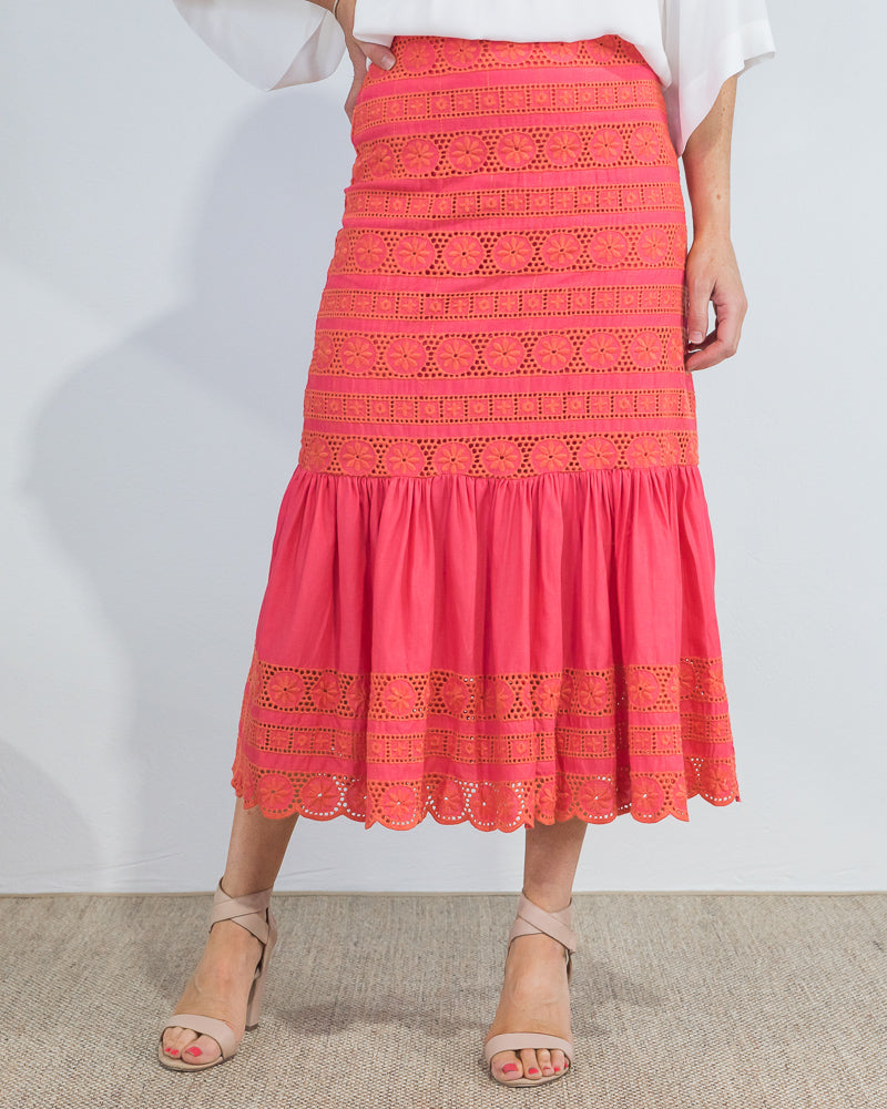 Our Love Embroidered Skirt Fuschia - ONLINE ONLY