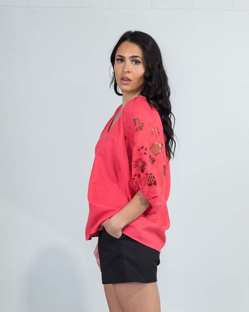 Our Love Embroidered Top Fuschia